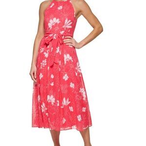 DKNY Red Floral Midi Dress